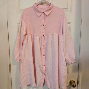 EUC Boutique Bohemian Cotton Tunic Mini Dress in Cotton Candy 🍭🍬 Pink, size L